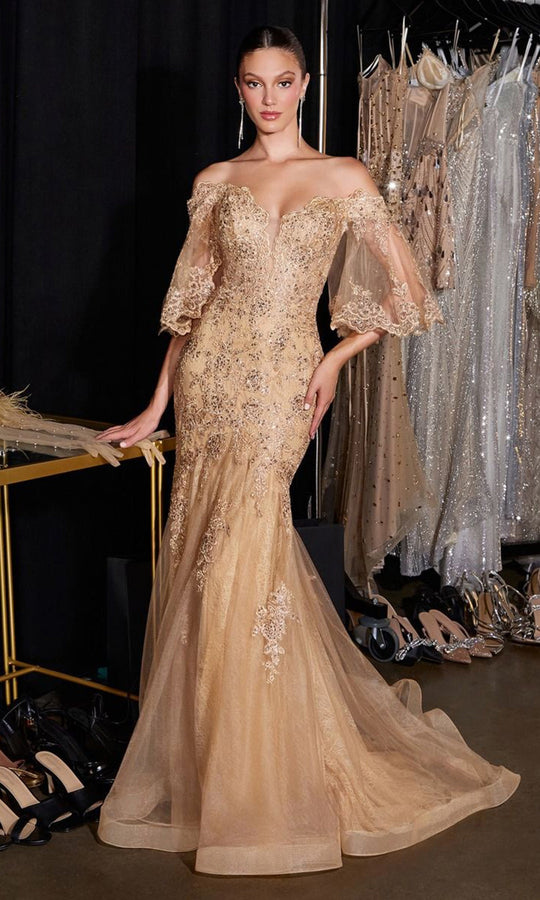 Ladivine CD659 - Bell Sleeve Embroidered Lace Prom Gown