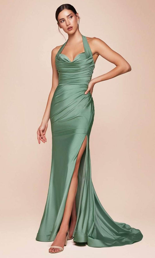 Ladivine CD796 - Halter Ruched Bodice Prom Dress