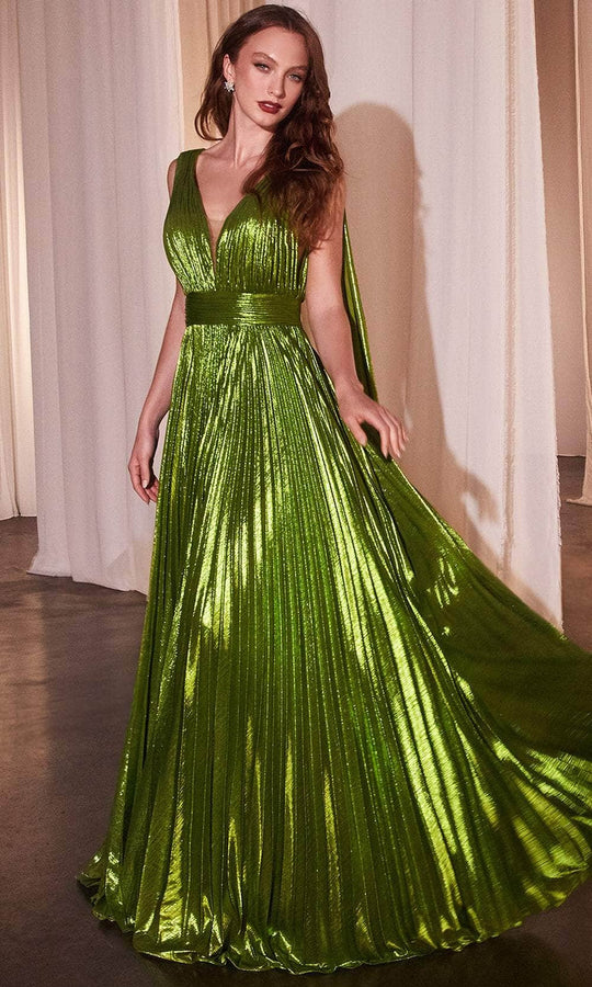 Ladivine CD802 - Metallic Plunging Neckline Prom Dress