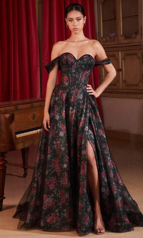 Ladivine CD806 - Off-Shoulder  Side Sheer Insert Prom Gown