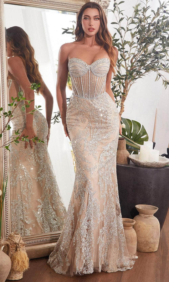 Ladivine CD847 - Rhinestone Embellished Sheer Corset Prom Gown