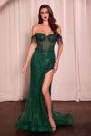 Ladivine CD848 - Fringed Detail Off-Shoulder Prom Gown Prom Dresses 2 / Emerald13