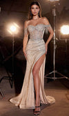 Ladivine CD848 - Fringed Detail Off-Shoulder Prom Gown Prom Dresses 2 / Platinum2