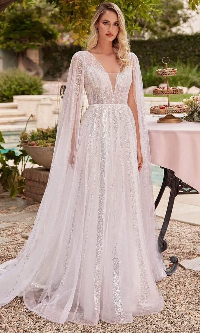 Ladivine CD852W - Sequin Embellished A-line Bridal Gown Bridal Dresses 2 / Off White