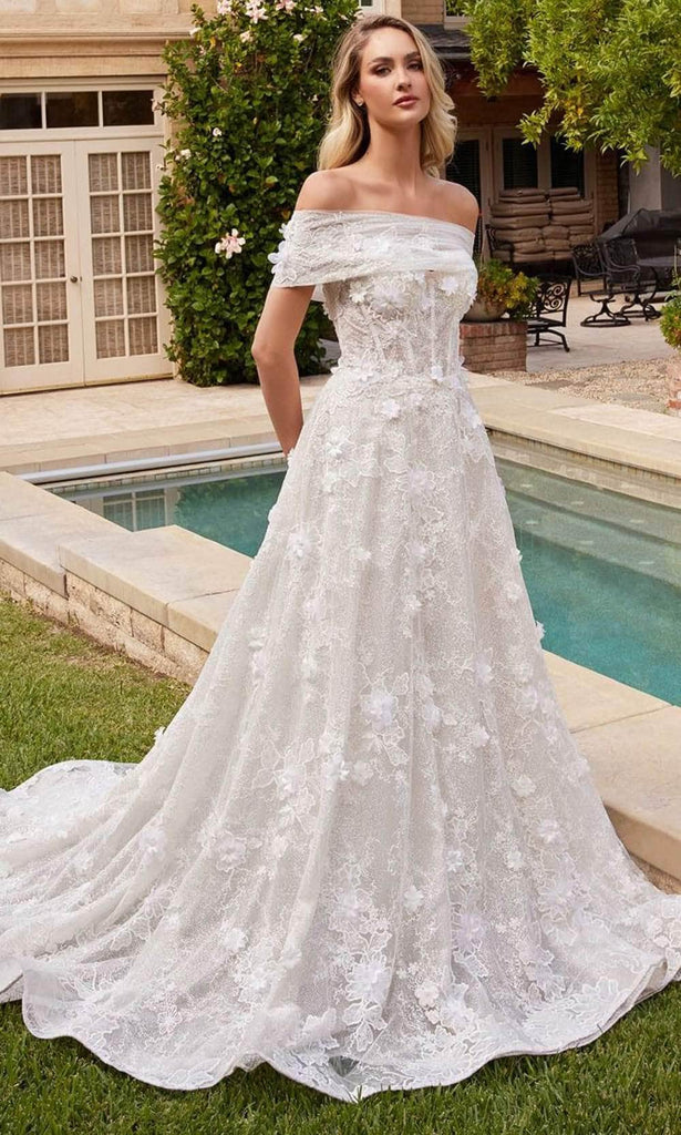 lanie floral appliqu & tulle a line wedding dress Andrea And Leo -WL045 Floral Applique A-Line Tulle Bridal Dress 16 / OFF White