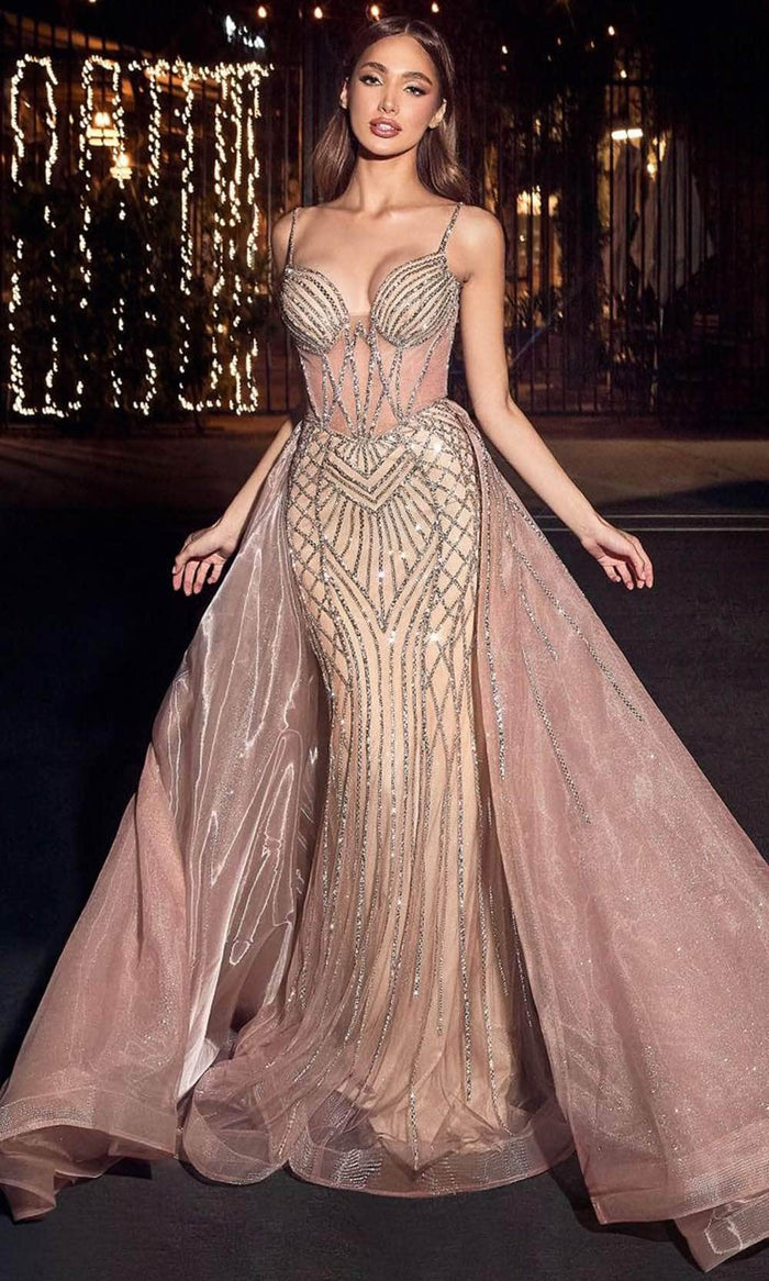 Ladivine CD863 - Corset Beaded Sheath Gown Evening Dresses 2 / Rose Champagne