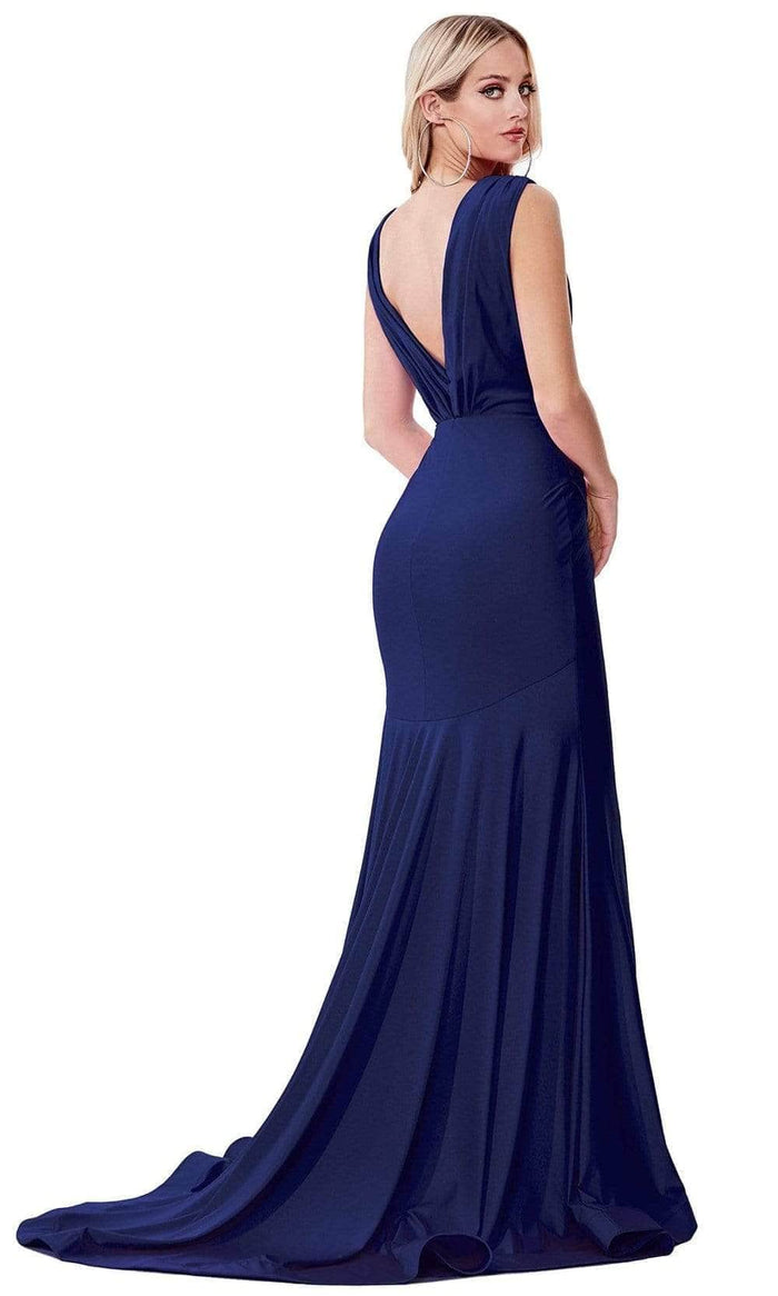 Ladivine CD912 - Ruched V-Neck Evening Dress Evening Dresses 12 / Smoky Blue