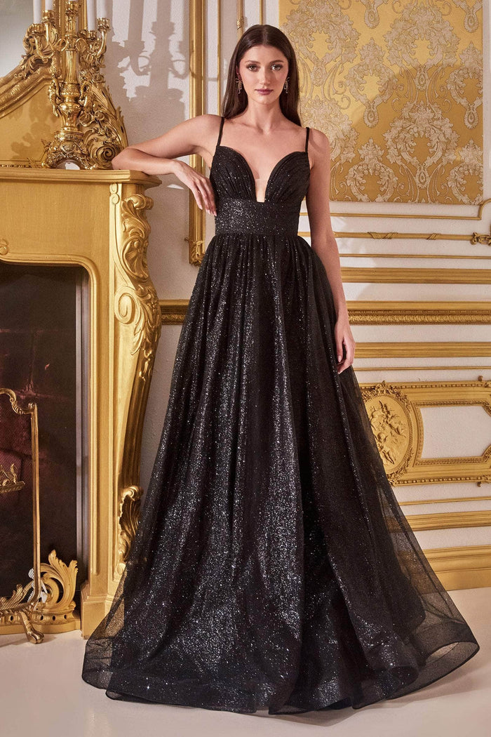 Ladivine CD996 - Dual Strap Glittered Evening Gown Ball Gowns 2 / Black