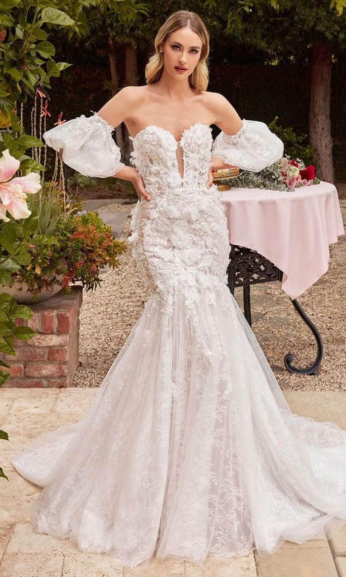 Ladivine CDS434W - Lace Applique Strapless Bridal Gown Bridal Dresses 2 / Off White-Nude
