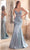 Ladivine CDS470 - Beaded Appliqued Illusion Evening Gown Prom Dresses 2 / Dusty Blue