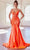 Ladivine CDS470 - Beaded Appliqued Illusion Evening Gown Prom Dresses 2 / Neon Orange