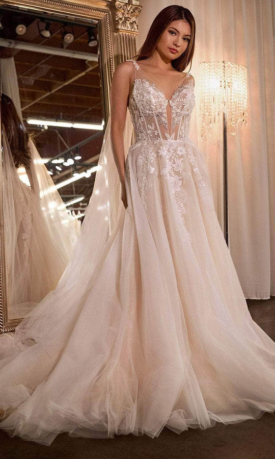 Ladivine CDS476W - Cape A-Line Bridal Gown