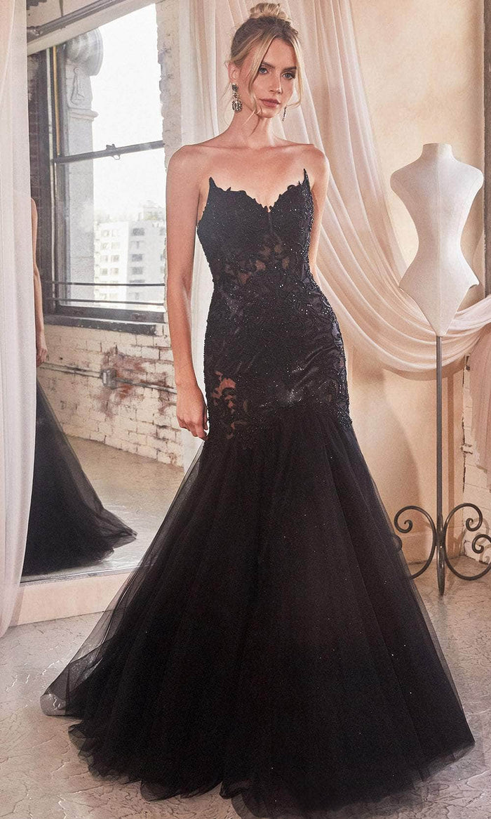 Ladivine CDS482 - Strapless Embroidered Mermaid Prom Gown Pageant Dresses 2 / Black