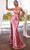 Ladivine CDS487 - Pleated Sheath Evening Dress Evening Dresses 2 / Rose