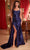 Ladivine CDS496 - Ruched Lace Appliqued Prom Gown Prom Dresses 2 / Navy