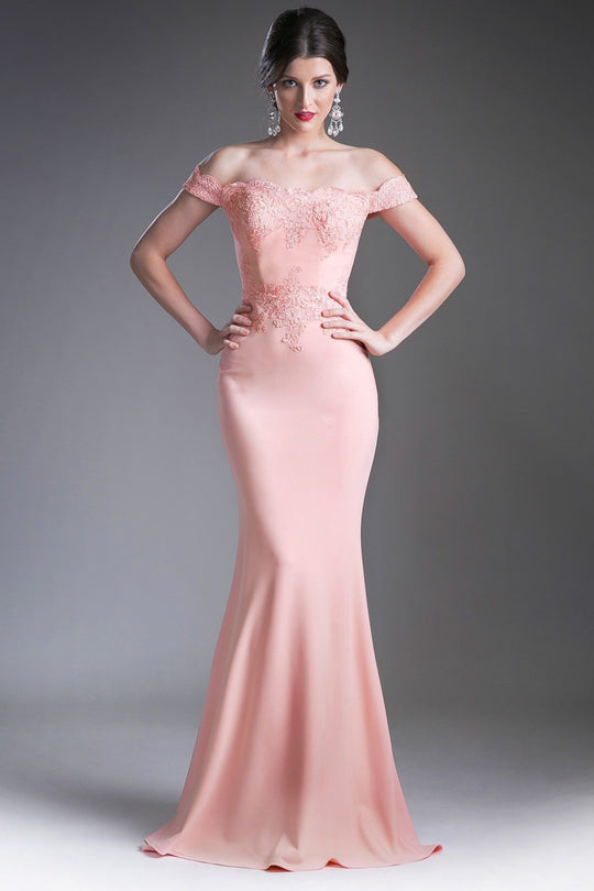 Ladivine CF158 - Off Shoulder Gown in Stretch Crepe Evening Dress