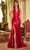 Ladivine CH048 - Pleated Plunging Halter Prom Gown Prom Dresses XXS / Deep Red