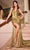 Ladivine CH048 - Pleated Plunging Halter Prom Gown Prom Dresses XXS / Gold