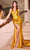Ladivine CH048 - Pleated Plunging Halter Prom Gown Prom Dresses XXS / Marigold