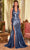 Ladivine CH048 - Pleated Plunging Halter Prom Gown Prom Dresses XXS / Smoky Blue