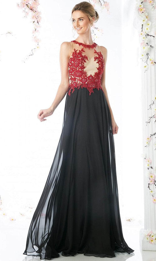Ladivine CJ111 - Illusion Embroidered Lace Chiffon Dress