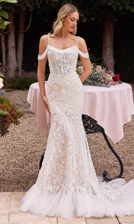 Ladivine CK703W - Embroidered Cold Shoulder Bridal Gown