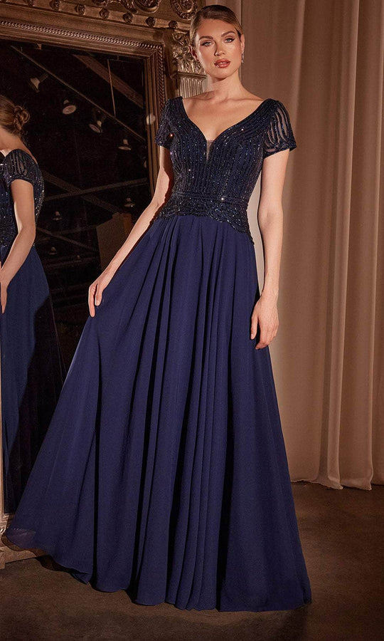 Ladivine CL07 - Short Sleeve Embellished Bodice Evening Gown