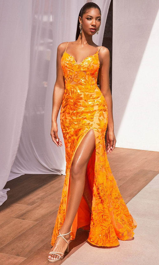 Ladivine CM350 - V-Neck Slit Evening Dress