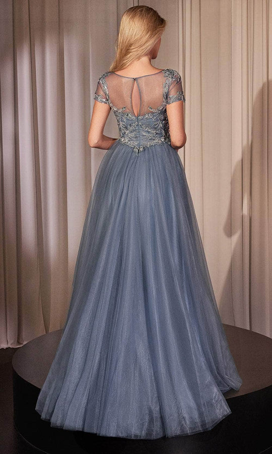 Ladivine CM360 - Embroidered Short Sleeve Prom Dress