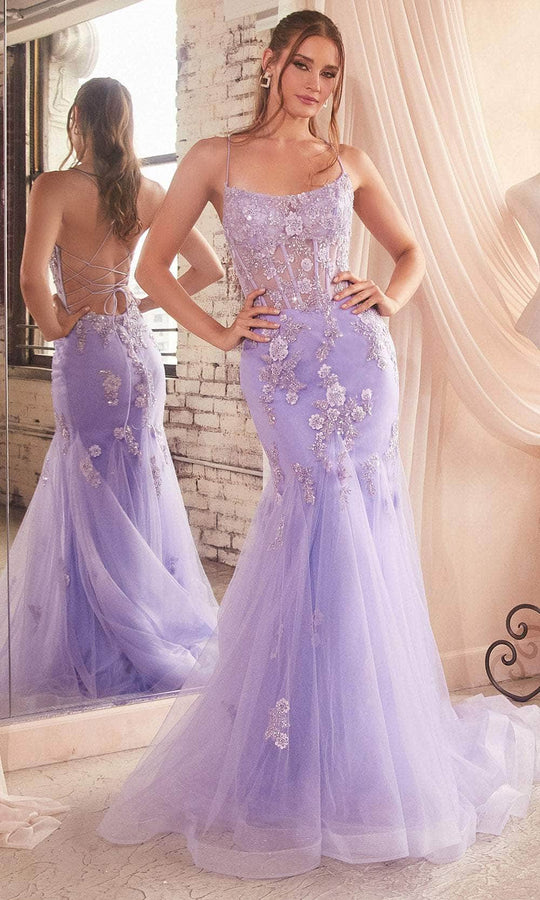 Ladivine D145 - Floral Beaded Trumpet Prom Gown