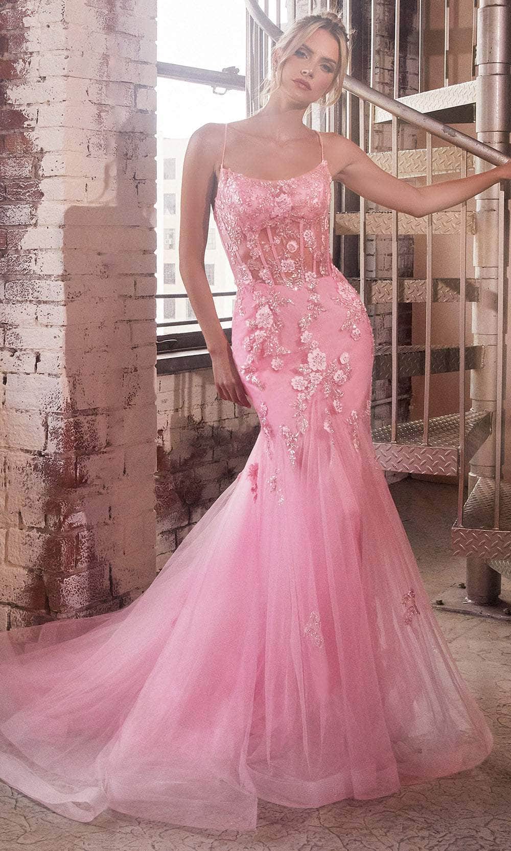 Long Pastel Floral Mermaid Prom Dress D145 - Pink / 4 Ladivine D145 - Floral Beaded Trumpet Prom Gown – Couture Candy