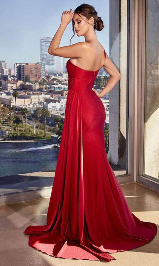 Ladivine PT004 - Ruched Bodice Asymmetric Prom Gown