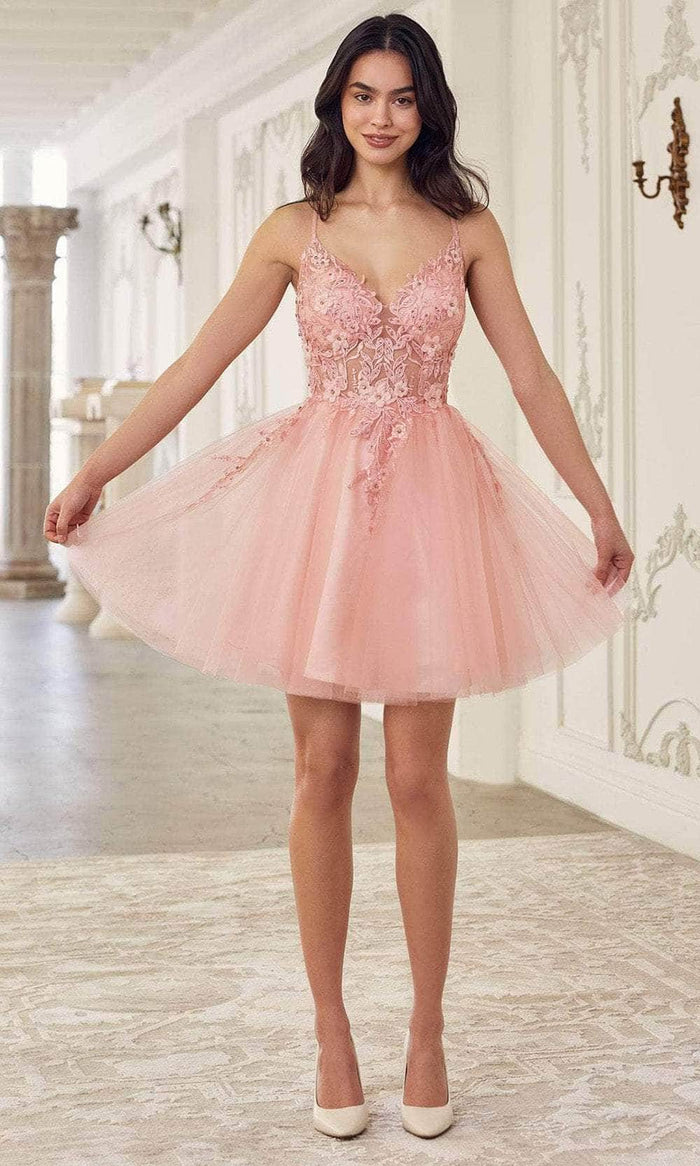 Ladivine SF047 - Jeweled Tulle Cocktail Dress Special Occasion Dress XXS / Blush