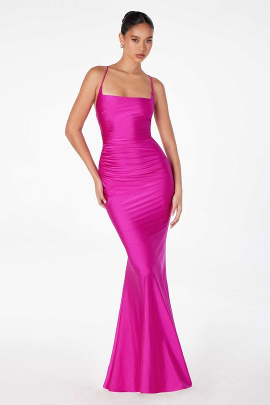 Ladivine T3001 - Lace-Up Back Sheath Formal Dress