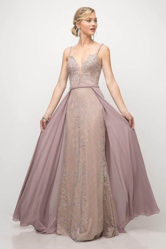 Ladivine UT254 - Deep Sweetheart Neckline and Overskirt Evening Dress