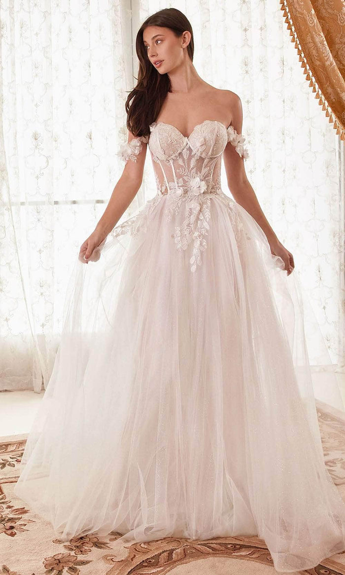 Ladivine WN308 - Floral Off-Shoulder Bridal Gown Bridal Dresses 2 / French White
