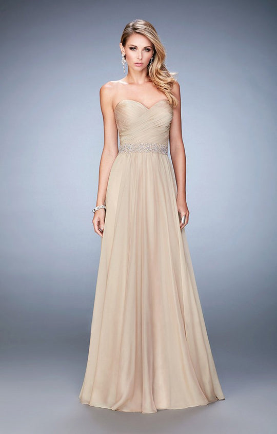 La Femme - Pleated Sweetheart Jeweled Waist A-Line Gown 22786