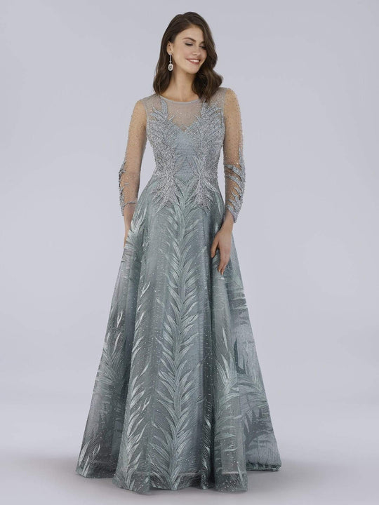 Lara Dresses - 29761 Leaf Motif Embroidered Long Sleeve Gown