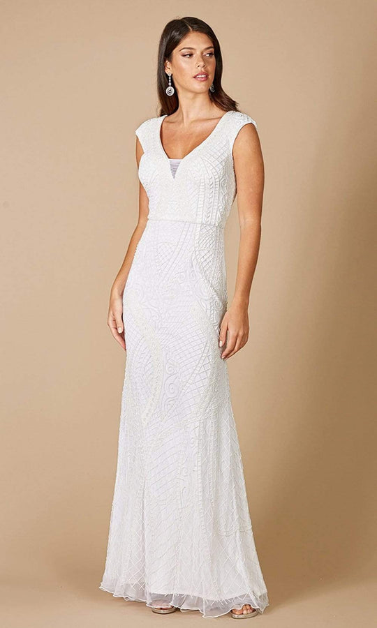 Lara Dresses - 51071 Cap Sleeve Beaded V-Neck Bridal Gown