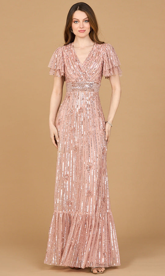 Lara Dresses 28899 - Elegant Beaded V-Neckline Long Gown