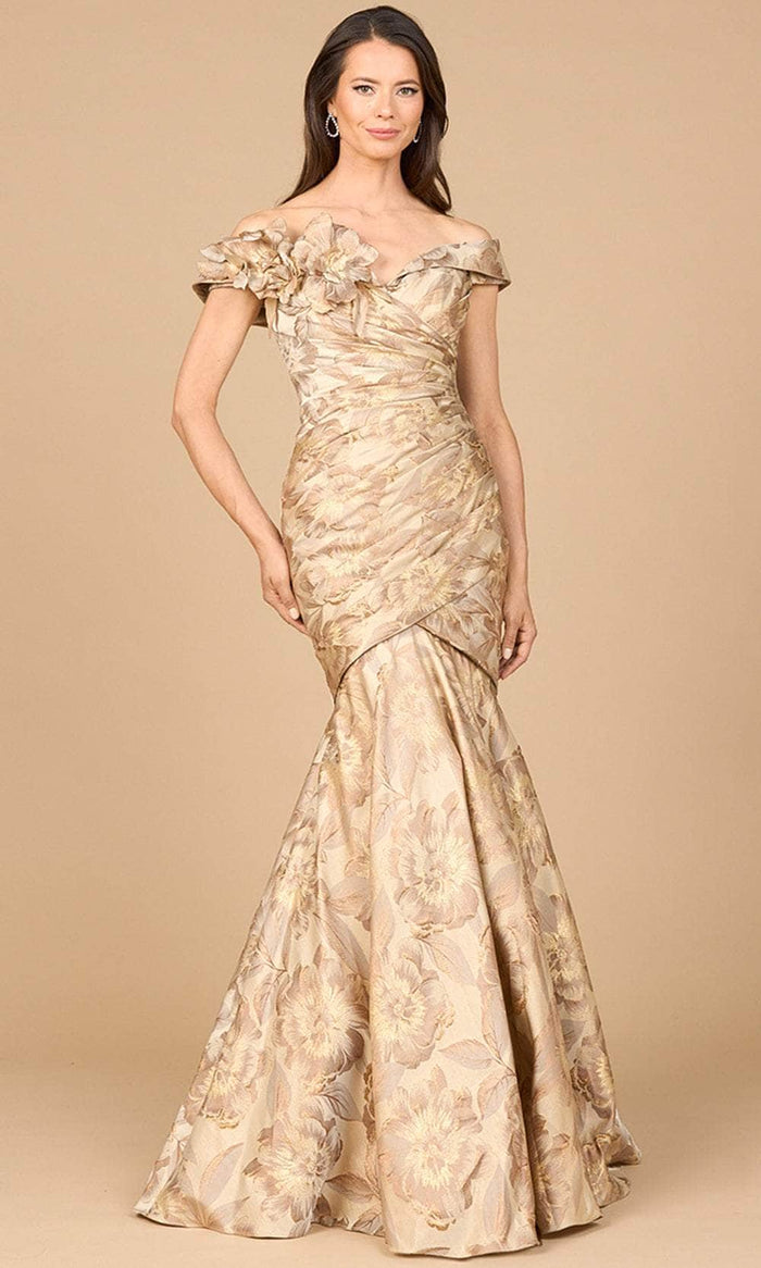 fitted lace wedding dress Lara Dresses 28920 - Long Brocade Mermaid Dress