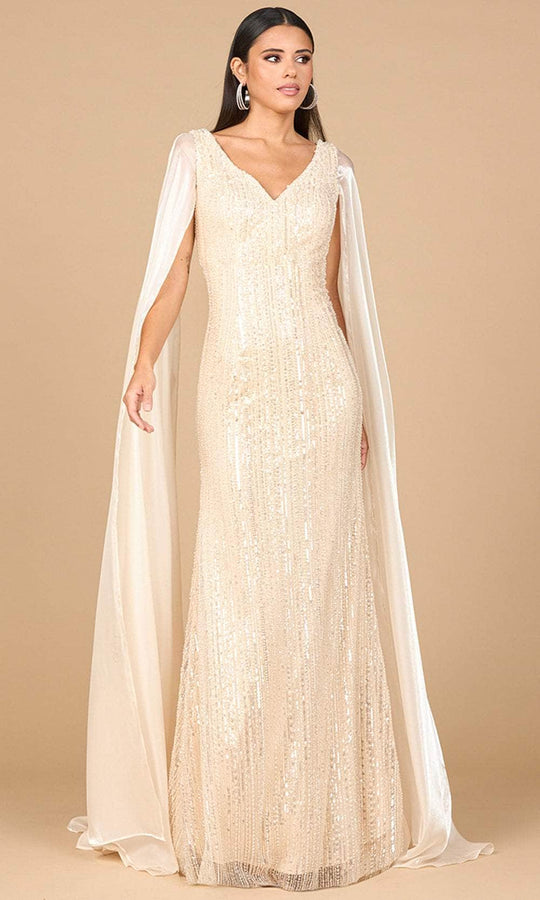 Lara Dresses 28942 - Beaded Cape Sleeve V-Neck Gown