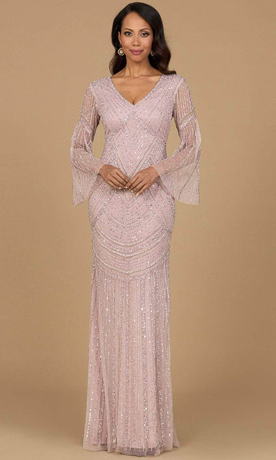 Lara Dresses 28954 - Geometric Beaded Bell Sleeve Formal Dress