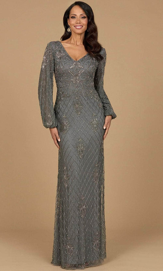 Lara Dresses 28955 - Beaded Lattice Deep V-Neck Formal Dress