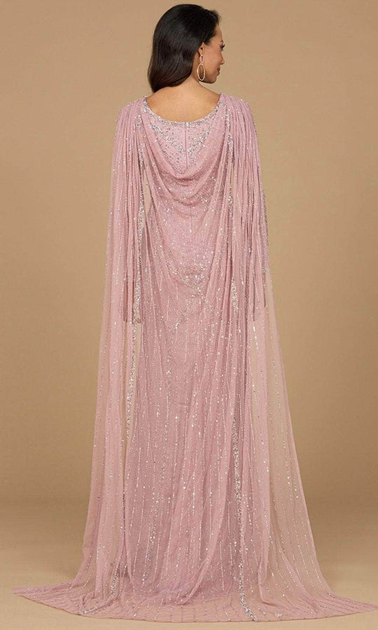 Lara Dresses 28956 - Long Sleeve Beaded Evening Dress with Cape