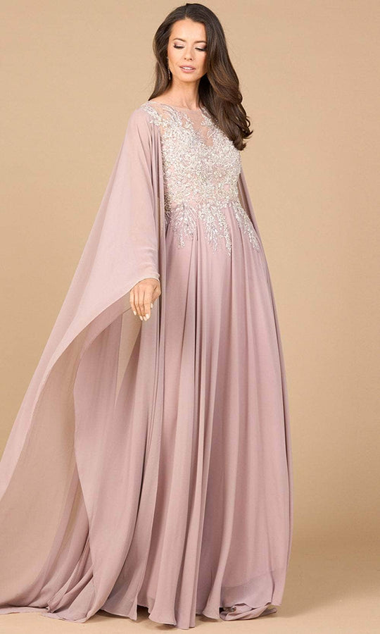 Lara Dresses 28968 - Cape Sleeve Beaded Embroidered Evening Dress
