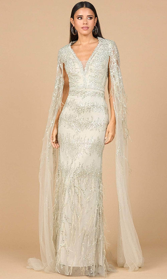 Lara Dresses 28969 - V-Neck Feather Details Prom Gown