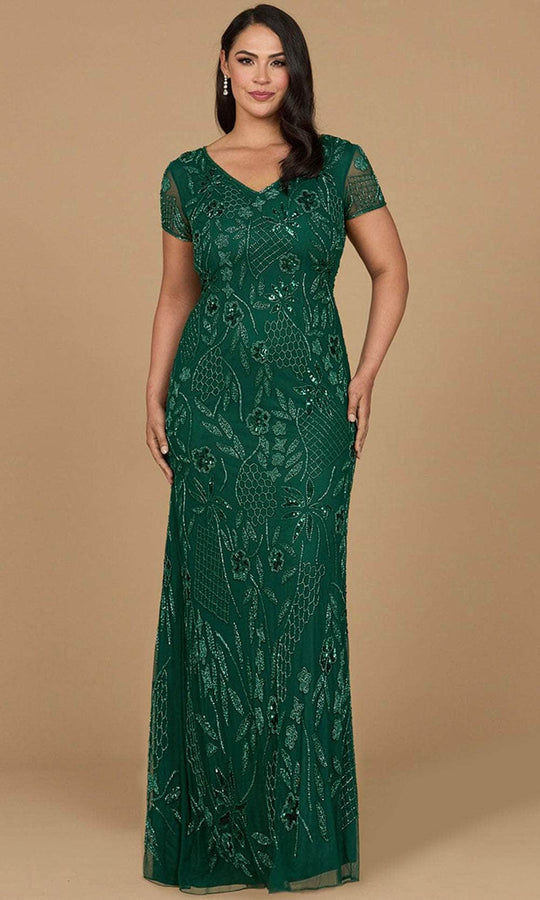 Lara Dresses 28972 - Floral Beaded Short Sleeve Evening Dress