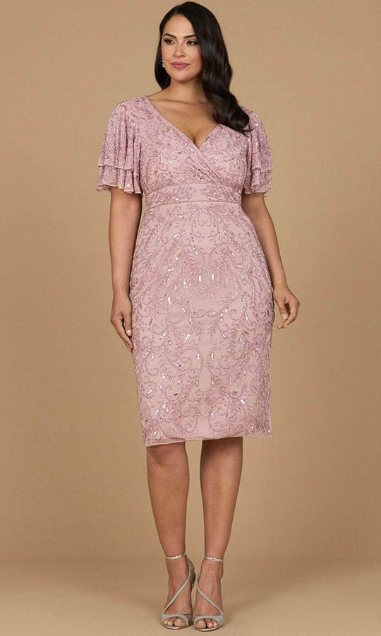 Lara Dresses 28973 - Intricate Beaded Surplice V-Neck Evening Dress