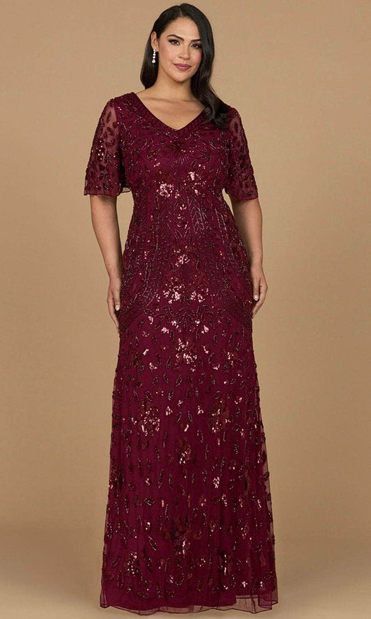 Lara Dresses 28975 - Short Sleeve Beaded Sequin Evening Dress